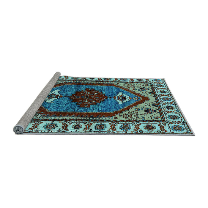 Sideview of Machine Washable Oriental Light Blue Industrial Rug, wshurb2452lblu