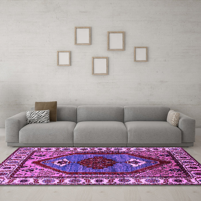 Machine Washable Oriental Purple Industrial Area Rugs in a Living Room, wshurb2452pur