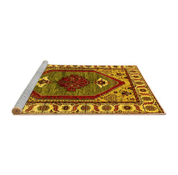 Sideview of Machine Washable Oriental Yellow Industrial Rug, wshurb2452yw
