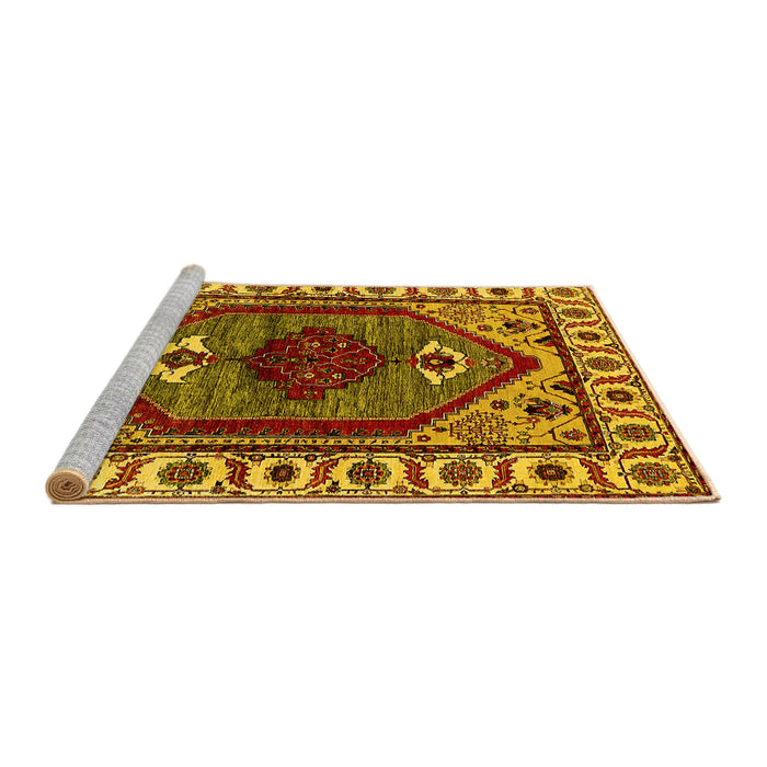 Sideview of Machine Washable Oriental Yellow Industrial Rug, wshurb2452yw