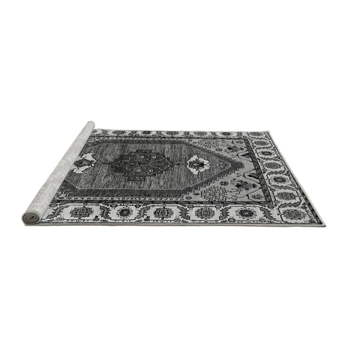 Sideview of Machine Washable Oriental Gray Industrial Rug, wshurb2452gry