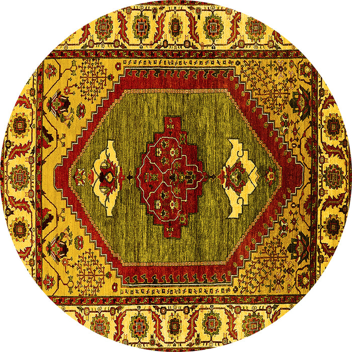 Round Machine Washable Oriental Yellow Industrial Rug, wshurb2452yw