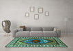 Machine Washable Oriental Turquoise Industrial Area Rugs in a Living Room,, wshurb2452turq