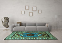 Machine Washable Oriental Turquoise Industrial Rug, wshurb2452turq