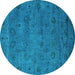 Round Machine Washable Oriental Turquoise Industrial Area Rugs, wshurb2453turq