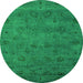 Round Machine Washable Oriental Green Industrial Area Rugs, wshurb2453grn