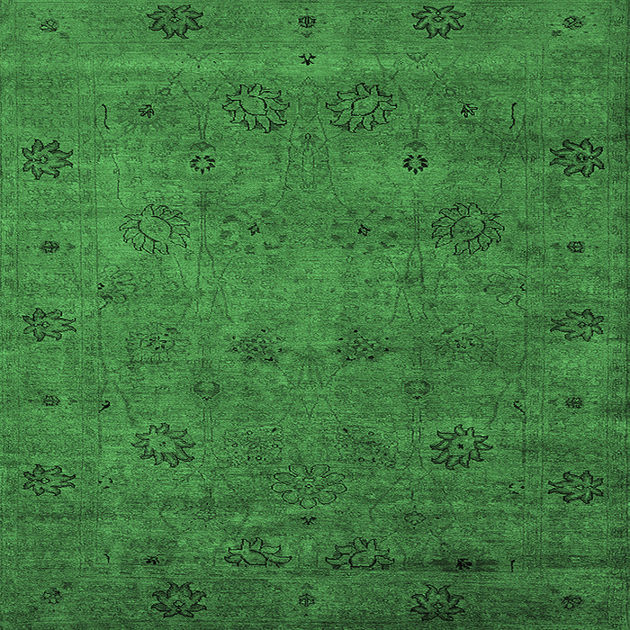 Square Machine Washable Oriental Emerald Green Industrial Area Rugs, wshurb2453emgrn