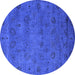 Round Machine Washable Oriental Blue Industrial Rug, wshurb2453blu