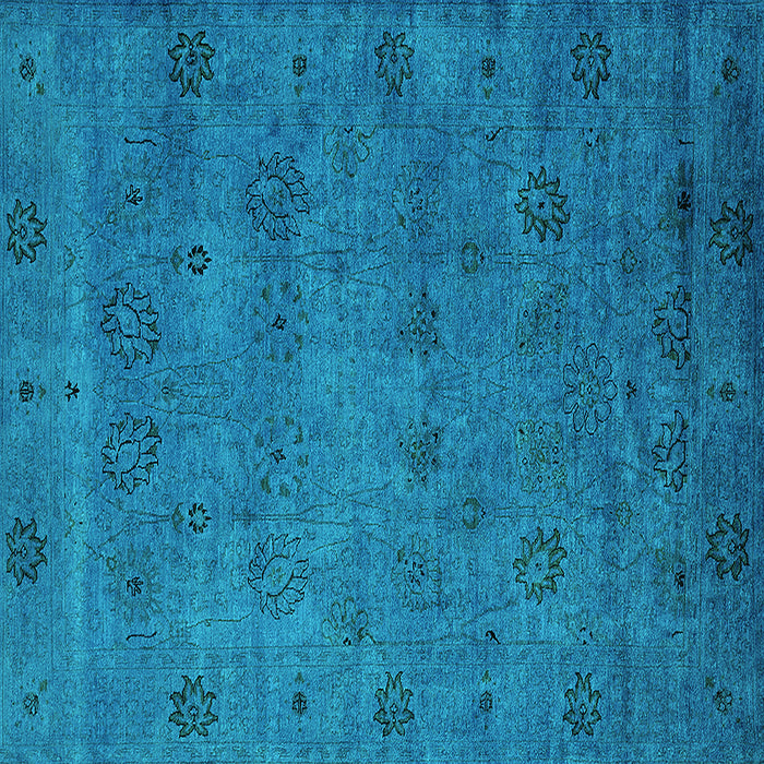 Square Machine Washable Oriental Turquoise Industrial Area Rugs, wshurb2453turq
