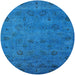 Round Machine Washable Industrial Modern Deep Sky Blue Rug, wshurb2453