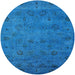 Round Mid-Century Modern Deep Sky Blue Oriental Rug, urb2453