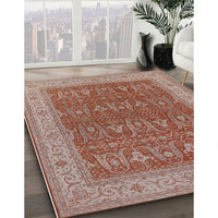 Mid-Century Modern Khaki Rose Pink Oriental Rug, urb2454