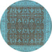 Round Oriental Light Blue Industrial Rug, urb2454lblu