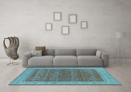Machine Washable Oriental Light Blue Industrial Rug in a Living Room, wshurb2454lblu