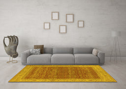 Machine Washable Oriental Yellow Industrial Rug in a Living Room, wshurb2454yw