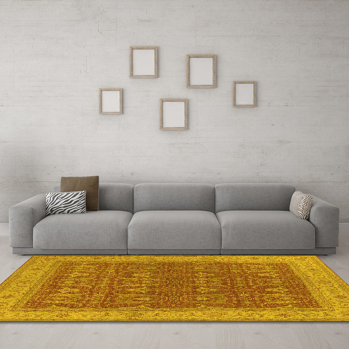 Machine Washable Oriental Yellow Industrial Rug in a Living Room, wshurb2454yw