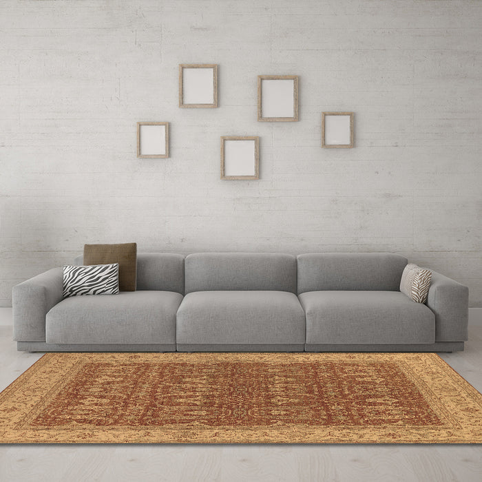 Machine Washable Oriental Brown Industrial Rug in a Living Room,, wshurb2454brn