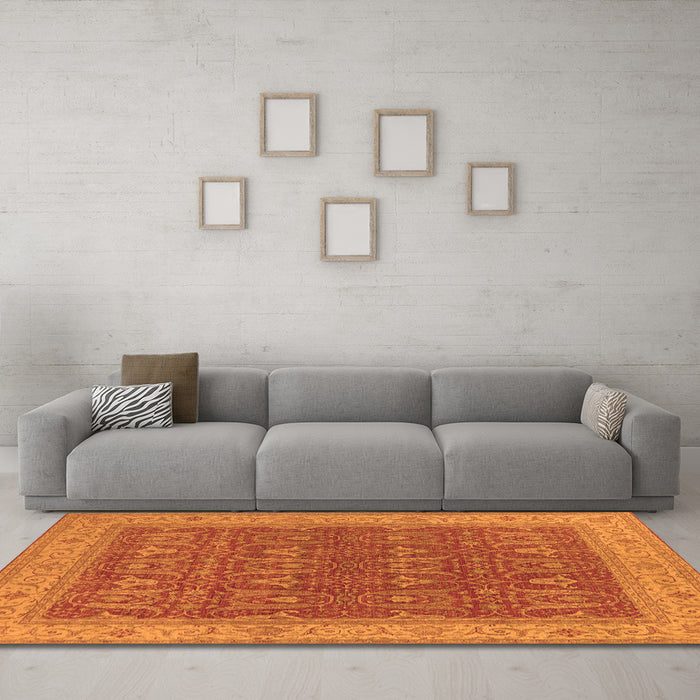 Machine Washable Oriental Orange Industrial Area Rugs in a Living Room, wshurb2454org