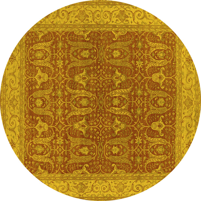 Round Machine Washable Oriental Yellow Industrial Rug, wshurb2454yw