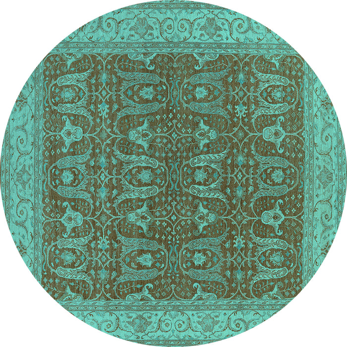 Round Oriental Turquoise Industrial Rug, urb2454turq