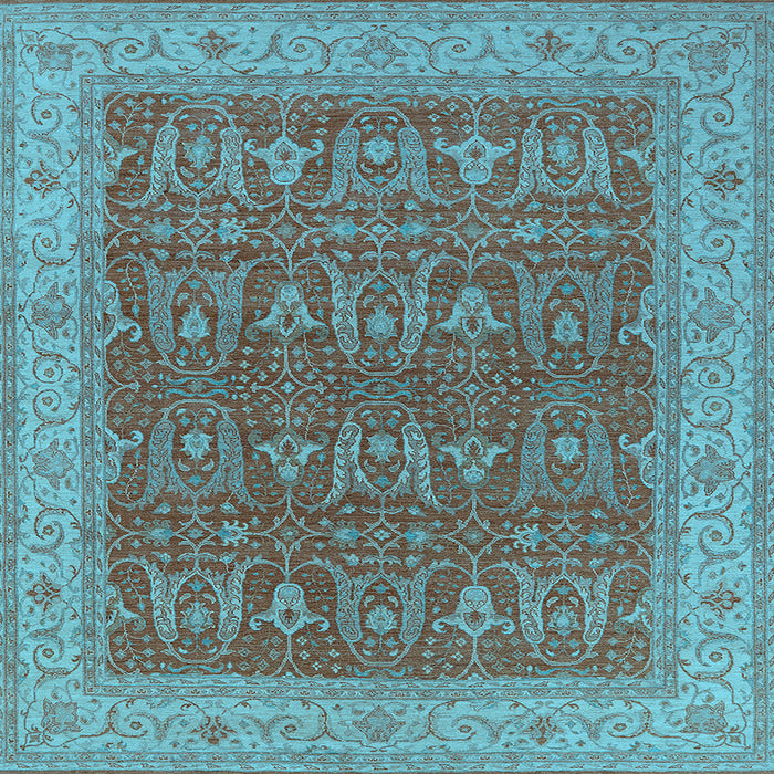 Square Machine Washable Oriental Light Blue Industrial Rug, wshurb2454lblu