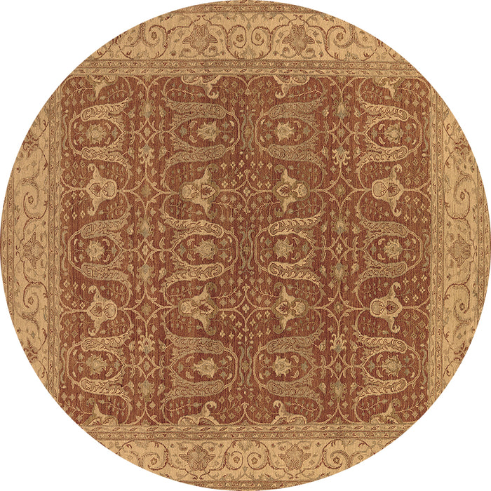 Round Machine Washable Oriental Brown Industrial Rug, wshurb2454brn