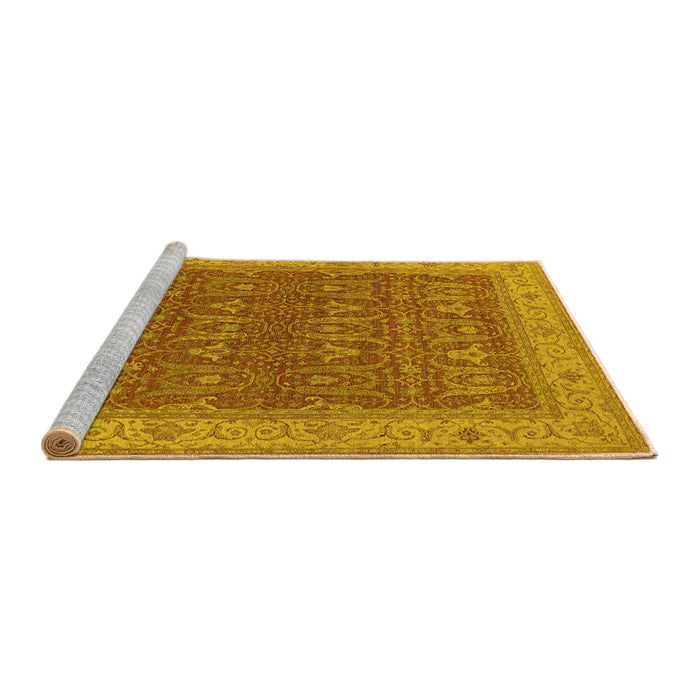 Sideview of Machine Washable Oriental Yellow Industrial Rug, wshurb2454yw