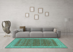 Machine Washable Oriental Turquoise Industrial Area Rugs in a Living Room,, wshurb2454turq