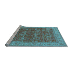 Sideview of Machine Washable Oriental Light Blue Industrial Rug, wshurb2454lblu