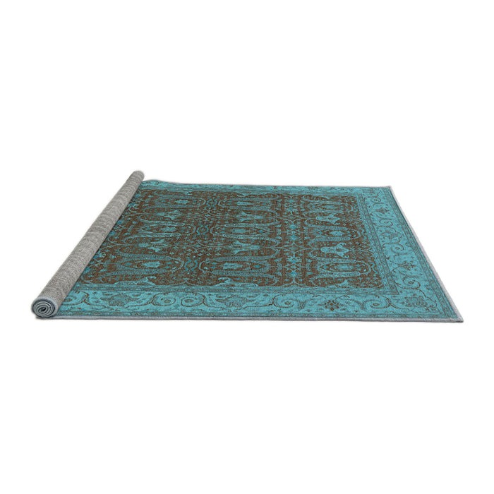 Sideview of Machine Washable Oriental Light Blue Industrial Rug, wshurb2454lblu
