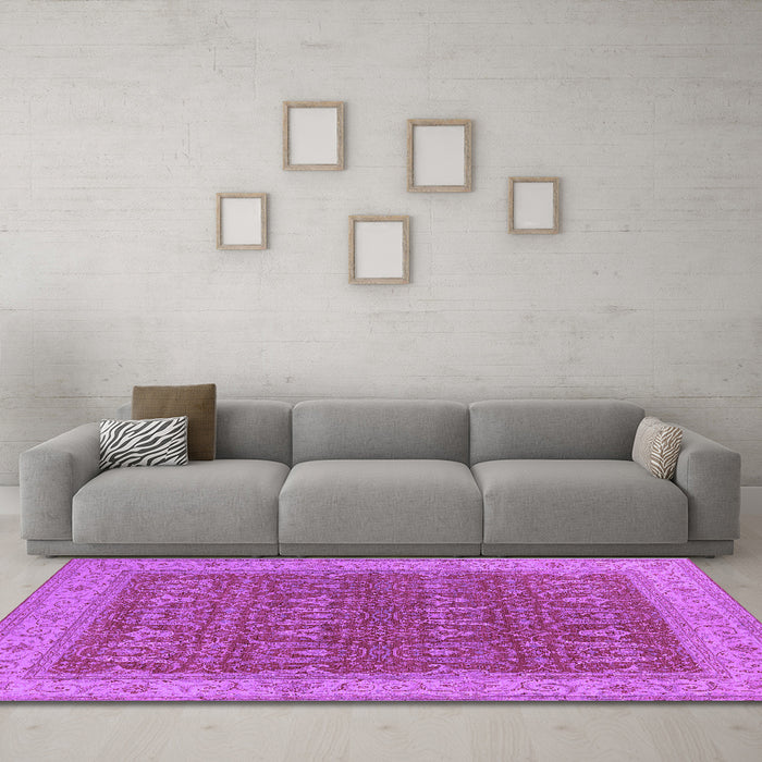 Machine Washable Oriental Purple Industrial Area Rugs in a Living Room, wshurb2454pur