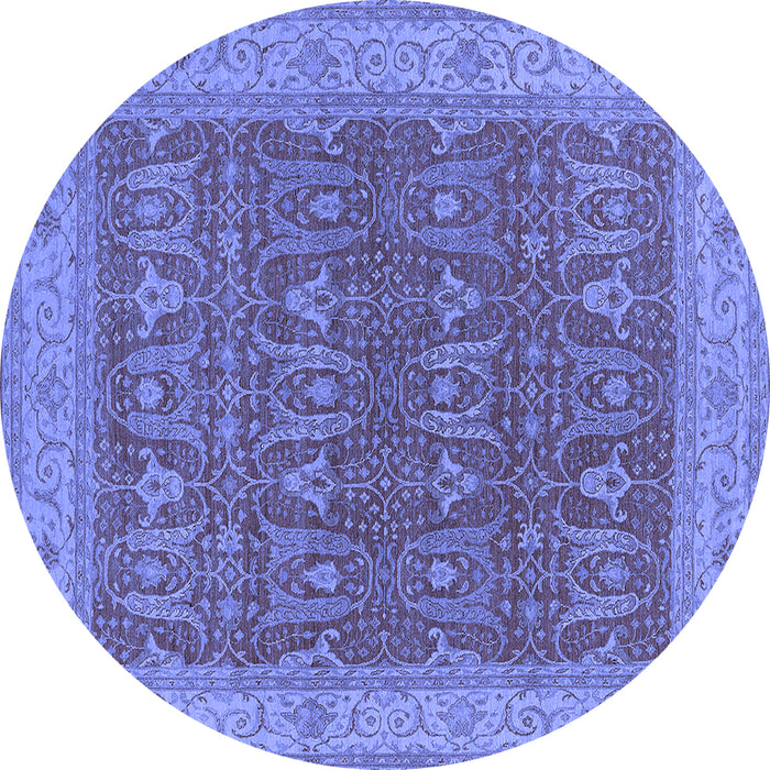 Round Machine Washable Oriental Blue Industrial Rug, wshurb2454blu