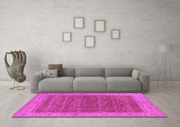 Machine Washable Oriental Pink Industrial Rug in a Living Room, wshurb2454pnk
