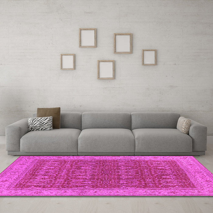 Machine Washable Oriental Pink Industrial Rug in a Living Room, wshurb2454pnk