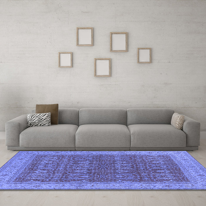 Machine Washable Oriental Blue Industrial Rug in a Living Room, wshurb2454blu