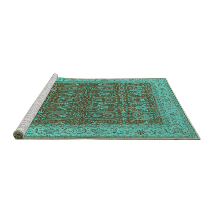 Sideview of Machine Washable Oriental Turquoise Industrial Area Rugs, wshurb2454turq