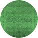 Round Machine Washable Oriental Emerald Green Industrial Area Rugs, wshurb2455emgrn