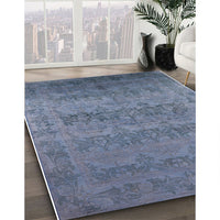 Mid-Century Modern Azure Blue Oriental Rug, urb2455