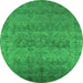 Round Machine Washable Oriental Green Industrial Area Rugs, wshurb2455grn