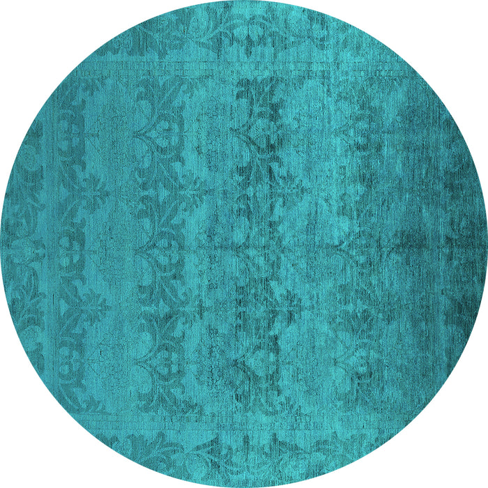 Round Machine Washable Oriental Turquoise Industrial Area Rugs, wshurb2455turq