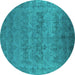 Round Machine Washable Oriental Turquoise Industrial Area Rugs, wshurb2455turq