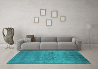 Machine Washable Oriental Turquoise Industrial Rug, wshurb2455turq