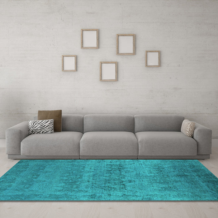Machine Washable Oriental Turquoise Industrial Area Rugs in a Living Room,, wshurb2455turq