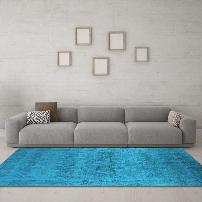 Machine Washable Oriental Light Blue Industrial Rug in a Living Room, wshurb2455lblu