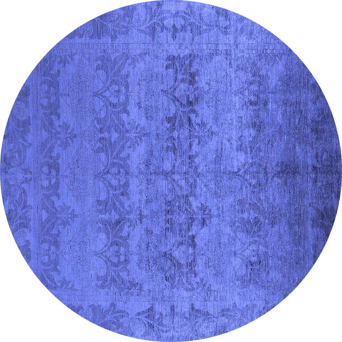 Round Machine Washable Oriental Blue Industrial Rug, wshurb2455blu