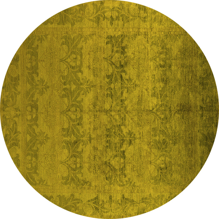 Round Machine Washable Oriental Yellow Industrial Rug, wshurb2455yw