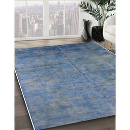 Mid-Century Modern Koi Blue Oriental Rug in Family Room, urb2456