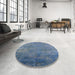 Round Mid-Century Modern Koi Blue Oriental Rug in a Office, urb2456