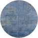 Round Mid-Century Modern Koi Blue Oriental Rug, urb2456