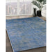 Mid-Century Modern Koi Blue Oriental Rug in Family Room, urb2456